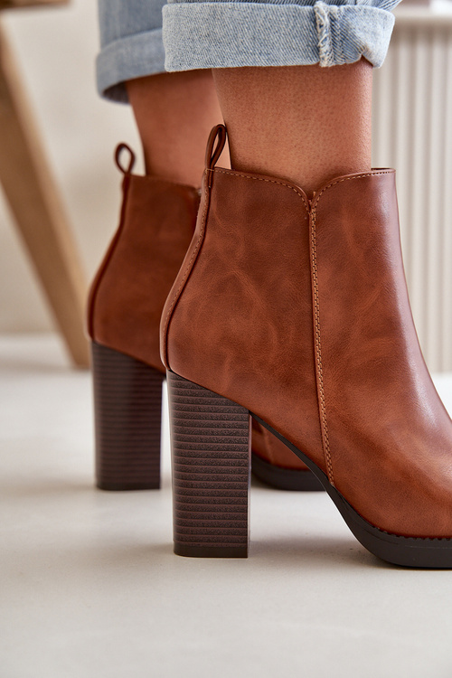 Zateplené Dámské Botky Na Podpatku Z Ekokože Hnědé Teresine