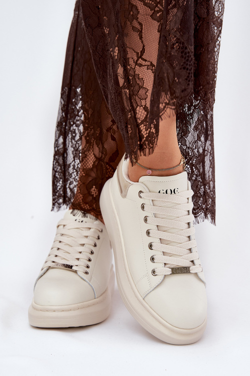 Kožené Dámske Tenisky Na Platforme Béžové GOE RR2N4004