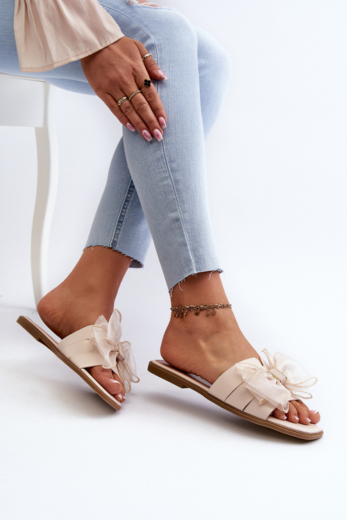 Ploché Dámské Žabky S Mašlí Béžové Balinda