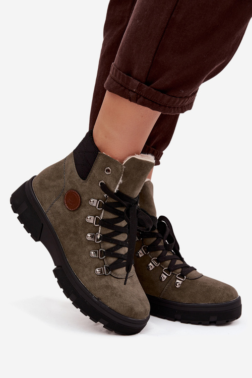 Zateplené dámské trapery na platformě tmavě zelené Zaraine