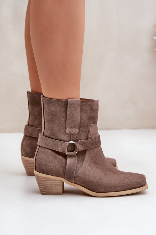 Botky Z Přírodní Semiše Na Podpatku Hnědé Zazoo 3444/2