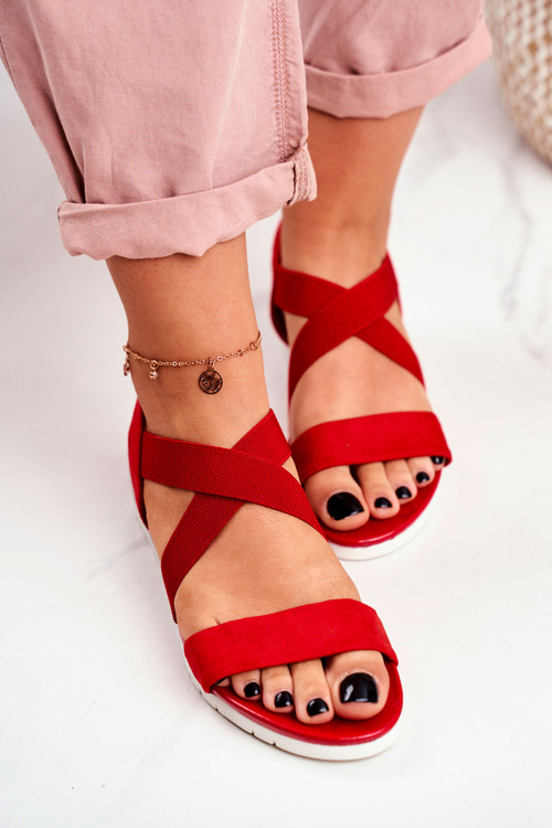 Dámske sandále na klinách červené vkĺzli Harper