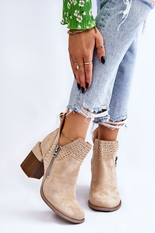 Semišové topánky na masívnom päte ľahkej béžovej béžovej camden