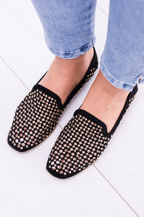 Lu Boo Black Openwork Ballerinas Lordy Carmar Studs