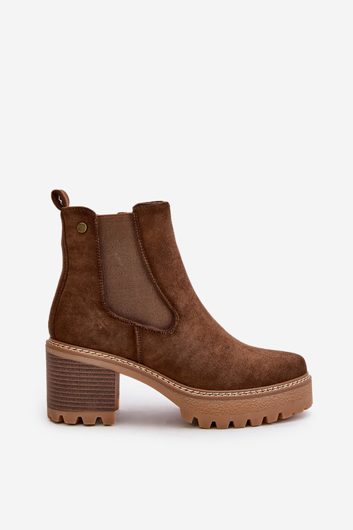 Dámské Zateplené Botky Na Podpatku Eko Semišové Hnědé Irissinae