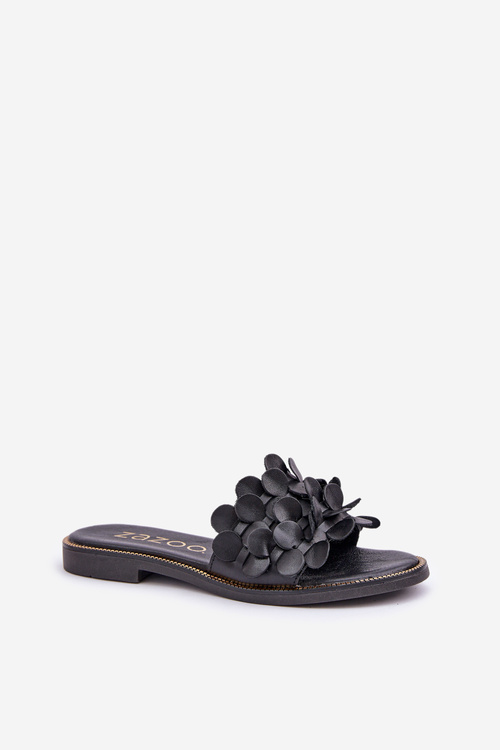 Zazoo 40381 Dámske Kožené Šľapky Na Plochéj Päte Čierne