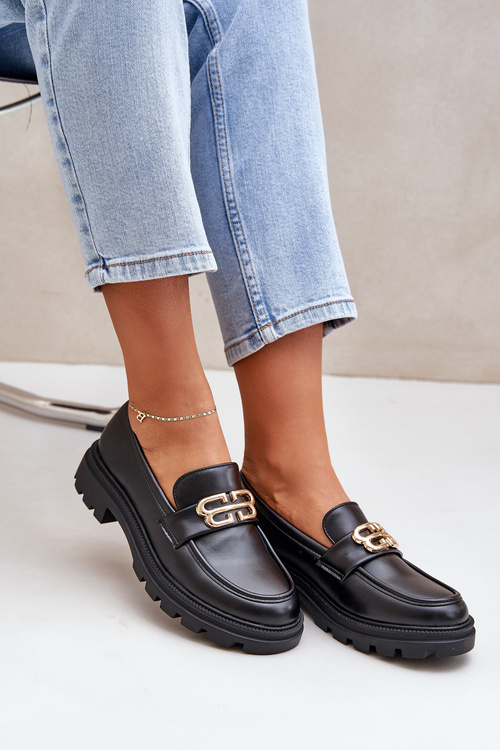 Dámske Mokasíny So Zlatým Detailom Čierne Trionna