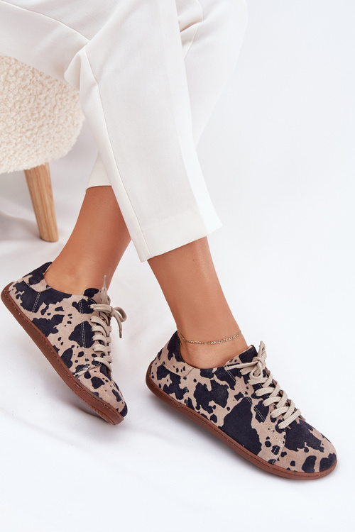 Dámské semišové barefoot tenisky s pruhy Zazoo N1120 Hnědo-Bežové