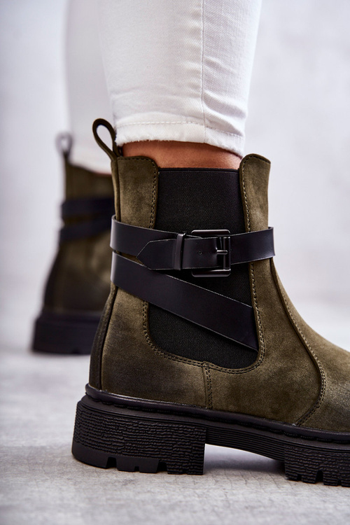 Dámské zateplené boty Jodhpur boty s páskem zelené Jose