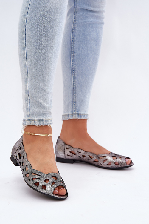 Vzorované baleríny s odkrytými prsty stříbrné Calgis