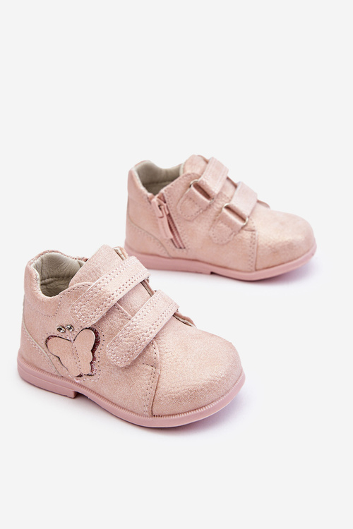 Kožené suchý zips s ružovým motýľom avi