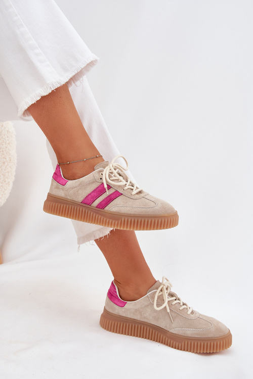 Sametové dámské sneakersy na platformě béžovo-růžové Cavira