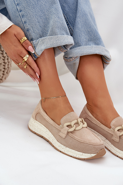 Semišové Mokasíny Na Platformě S Řetězem D&A TW552 Béžové