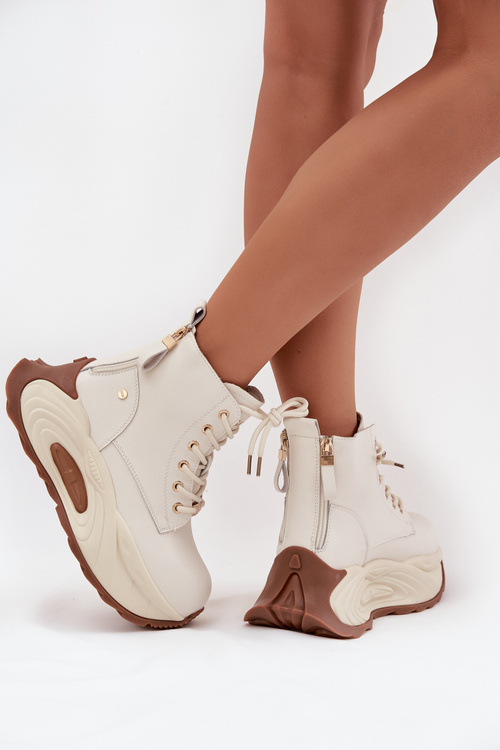 Kožené zateplené dámské kotníčkové boty na platformě GOE SS2N4300 světle béžové