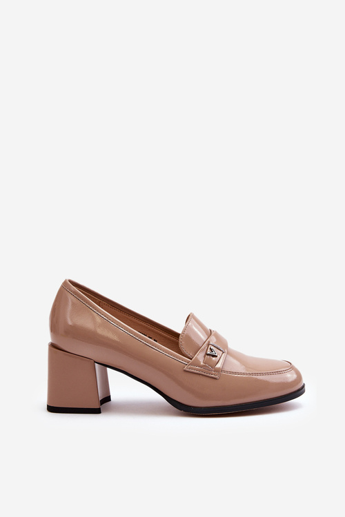 Lakované členkové topánky na podpätku béžové Felicijana