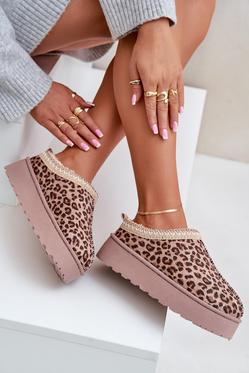 Dámské Sněhule Na Platformě Zateplené Kožíškem Leopardí Hnědé Popruhy