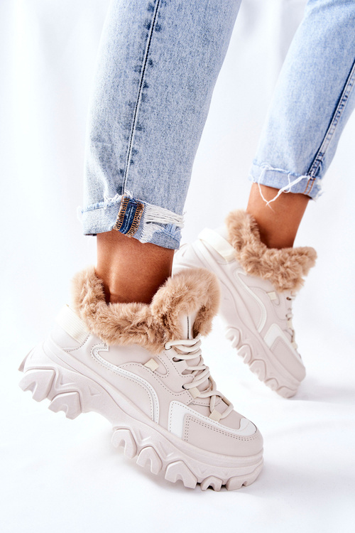 Dámské Kotníkové Boty zateplené Světle-Béžové Limerick