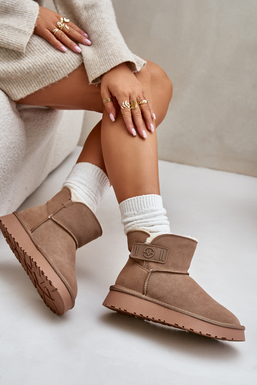 Kožené Semišové Snehule S Kožušinou Vinceza 97951 Béžové