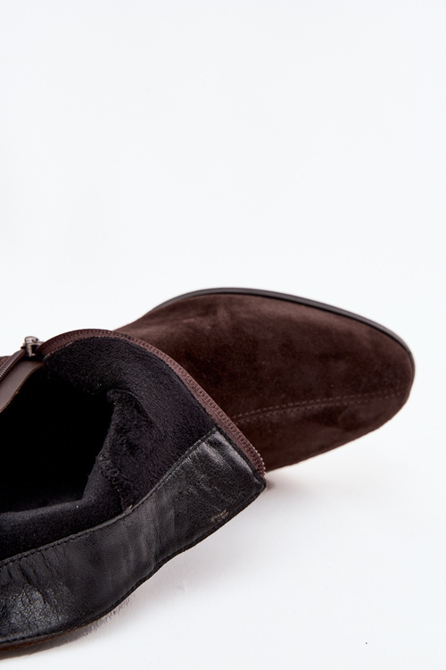 Dámske čižmy z prírodného semišu na kocku vyteplené D&A CR52-651 Čokoládové