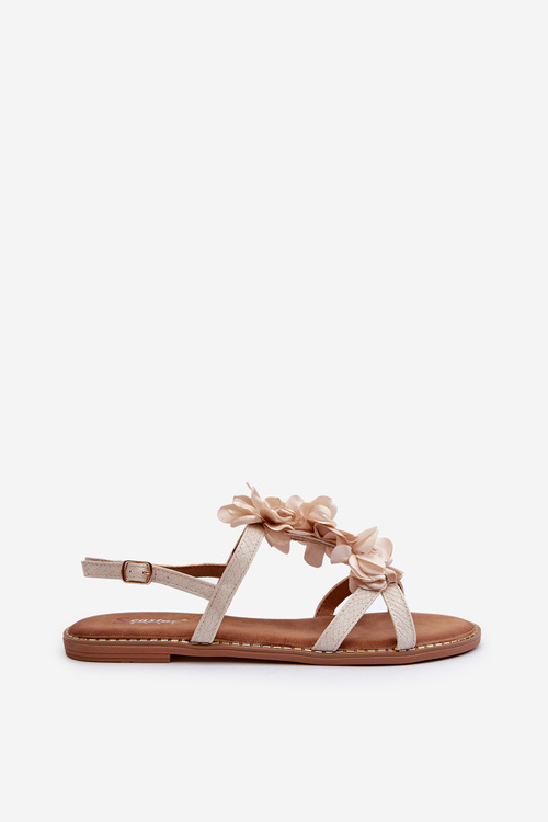 Dámské ploché sandály zdobené květinami béžové Abidina