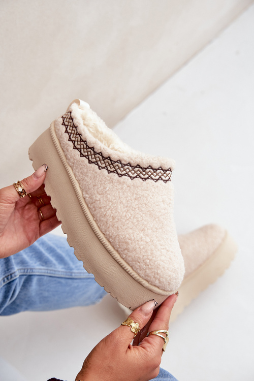 Sněhule Pantofle Na Platformě S Kožíškem Typu Beránek Světle Béžové Leaniella