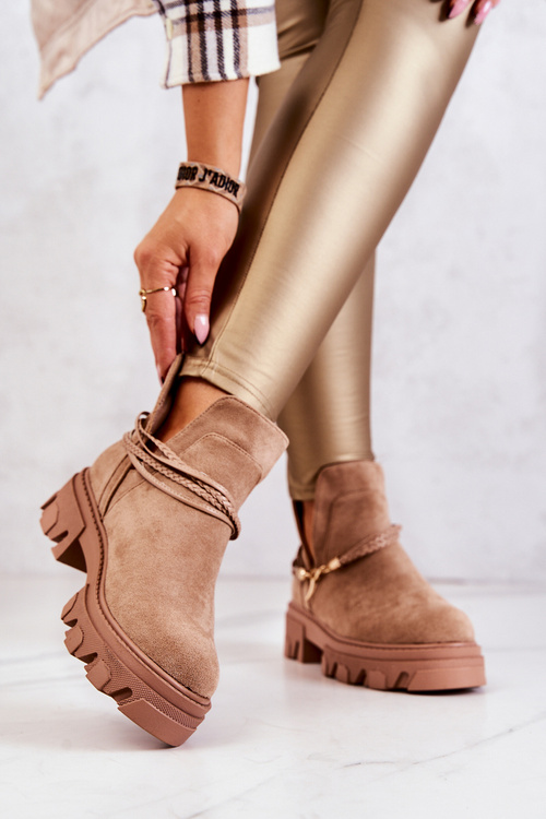 Suede Boots Pracovníci s pruhmi béžový moriah