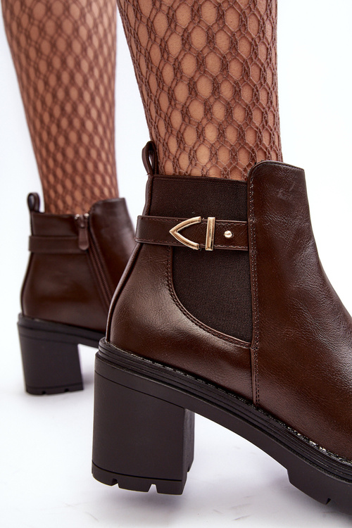Kožené dámské boty na masivním sloupku hnědé Belinda