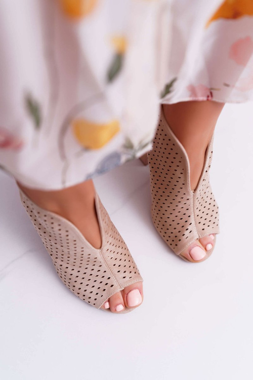 Dámské Sandály Na Podpatku Peep Toe Béžové Nevienna