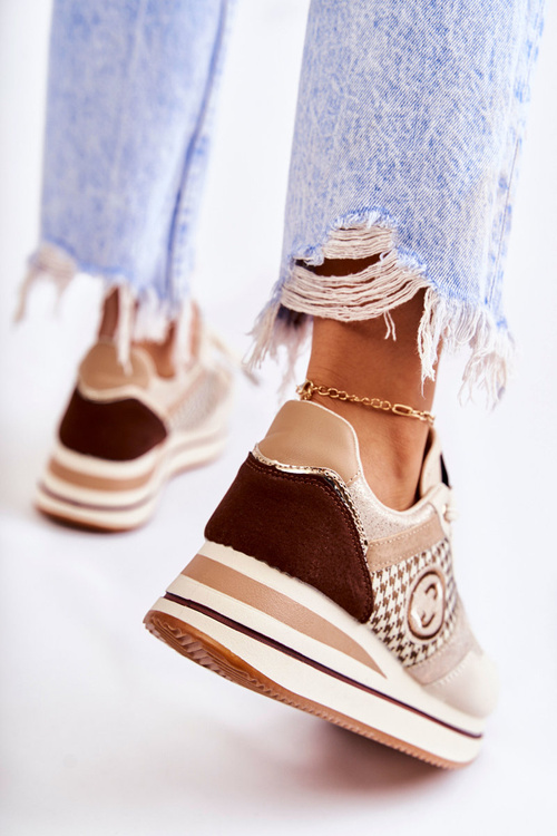 Módní dámská sportovní obuv na klínu Béžová a hnědá Aronne