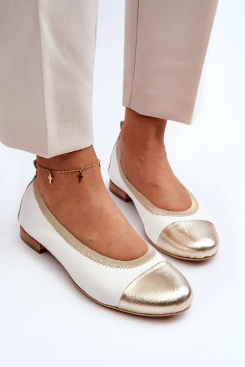 Zazoo 2890 Kožené baleríny bílo-zlaté
