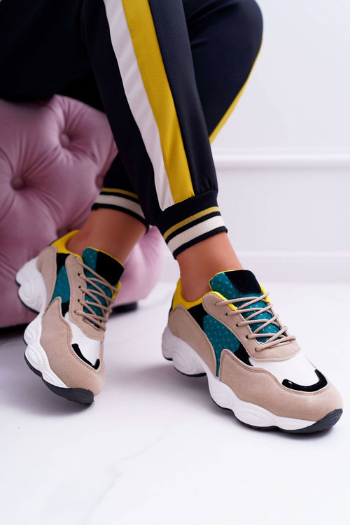 Dámske športové semišové topánky Zelený žltý lízatko