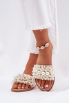 Dámske Plátenné Sandále S Dekoratívnymi Perlami Béžové Aricca