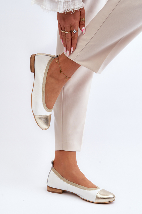 Zazoo 2890 Kožené baletky bielo-zlaté