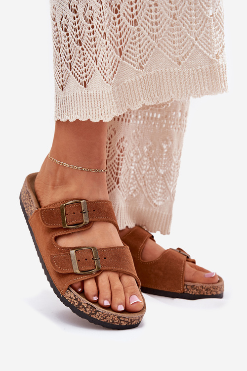 Semišové sandály na korkové podrážce s přezkami Camel Tavira