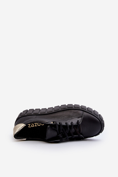 Dámska kožená poltopánka na hrubej podrážke Zazoo 2919 Čierna
