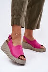 Dámske Sandále Z Prírodnej Kože Na Klíne Fuksia Artiker 54C0789