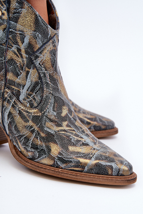 Dámske Kožené Cowbojky Na Podpätku od Maciejka 05776-13 Modré