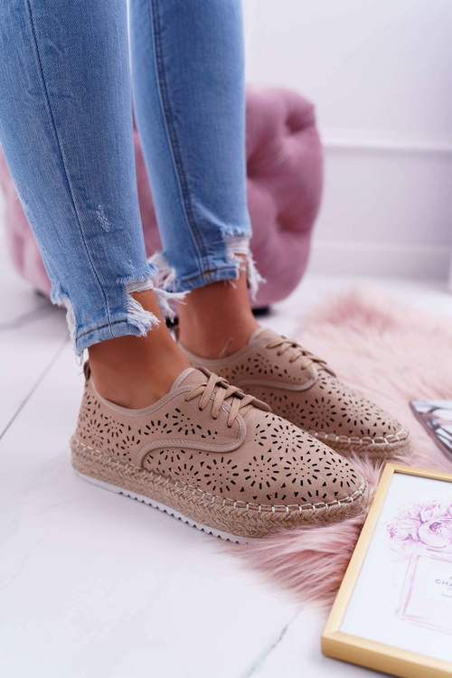 Ženské espadrilles čipky -up semišové béžové myshoes