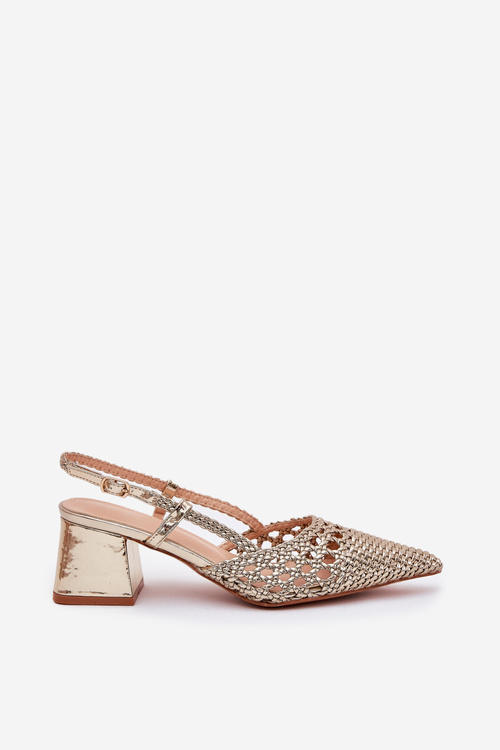 Sandále Na Opätku S Pletením A Špičatými Prstami Zlato Resterri