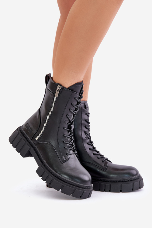 Zateplené Boty Workerky Dámske Z Eko Kože Big Star MM274578 Čierne