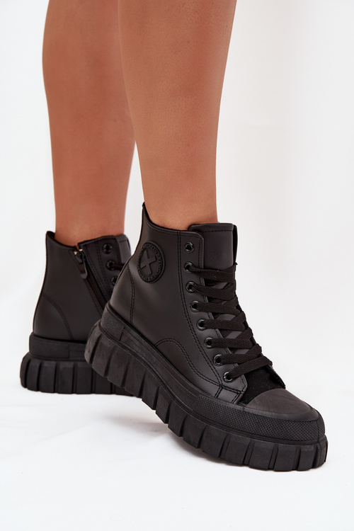 Zateplené Vysoké Tenisky Dámské Na Platformě S Zipem Černé Sarira