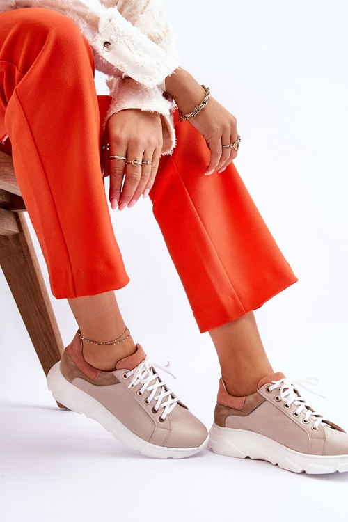 Pohodlné kožené športové topánky na platforme Alisane béžovej platformy