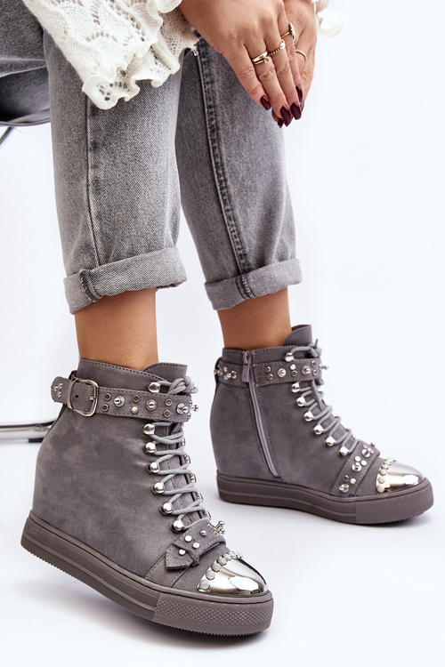 Izolované klinové topánky so semišovými kamienkami lu boo šedá