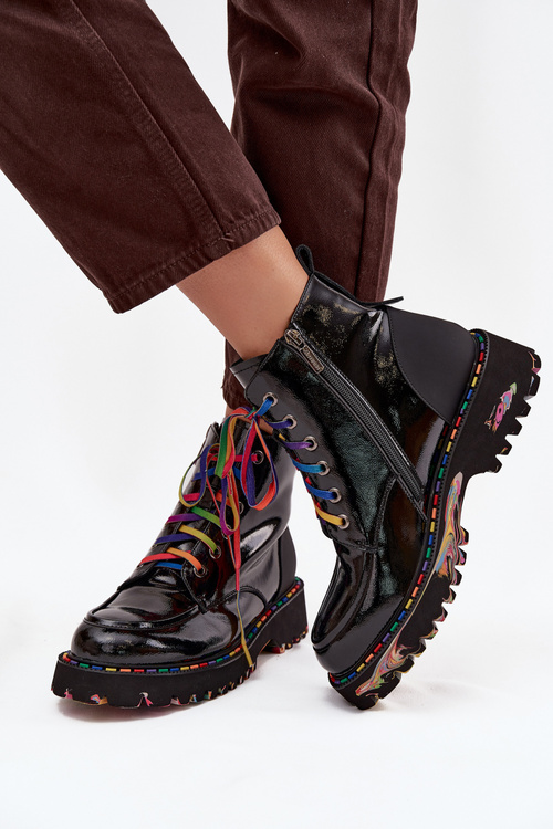 Kožené lakované dámské kotníkové boty Artiker 57C0064 Černé