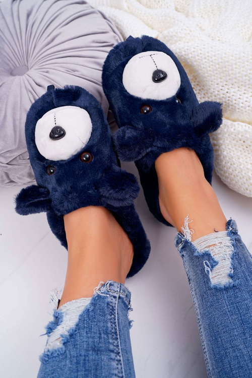 Dámské pantofle s kožešinou medvěd tmave modre Bear