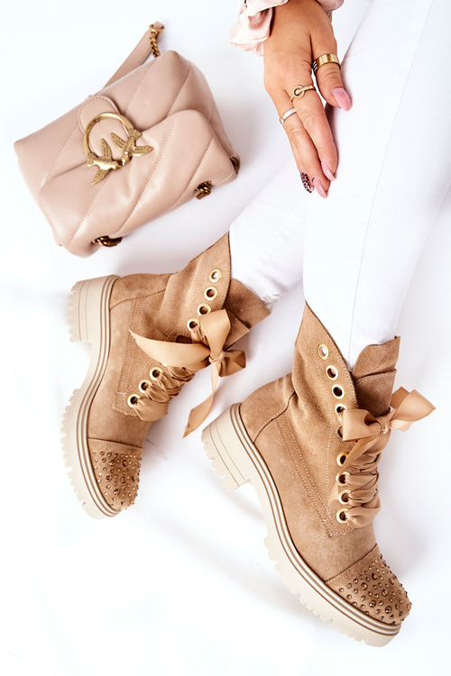 Semišové topánky lewski topánky zviazané 3069 piesok