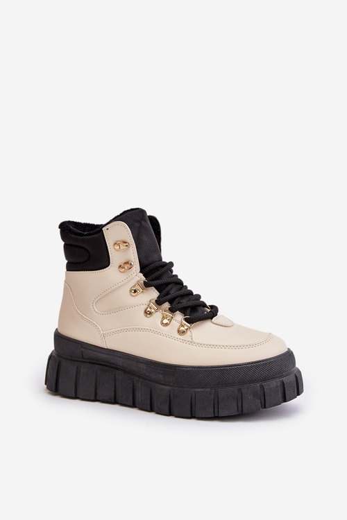 Dámske Zateplené Čižmy Na Platforme Béžové Jelenia