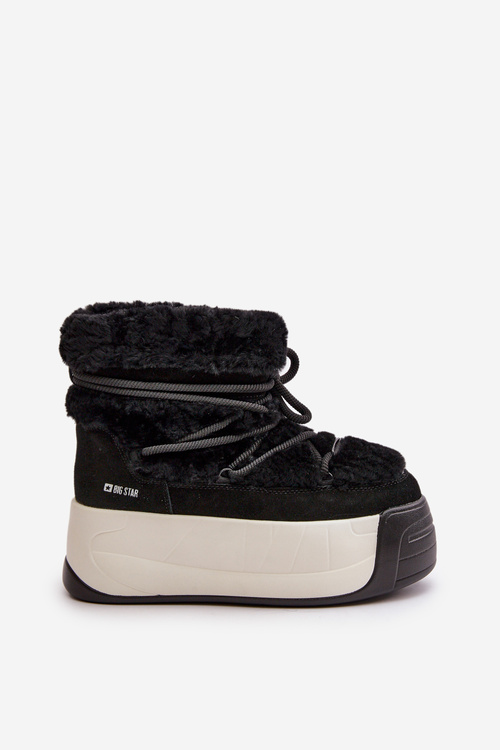 Dámske Kožené Snehové Čižmy Na Hrubej Podrážke S Kožušinou Big Star OO274A206 Čierne