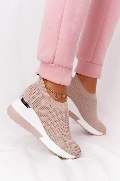 Prolamovane Klínové Tenisky Sneakers Slip-On Béžové Harmony