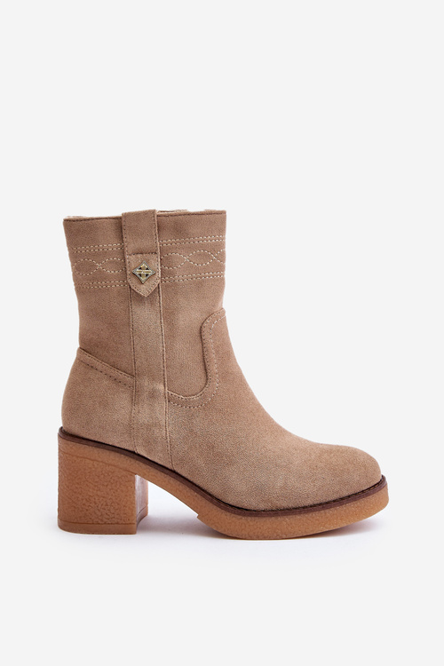 Zateplené dámské boty na podpatku béžové Vailia